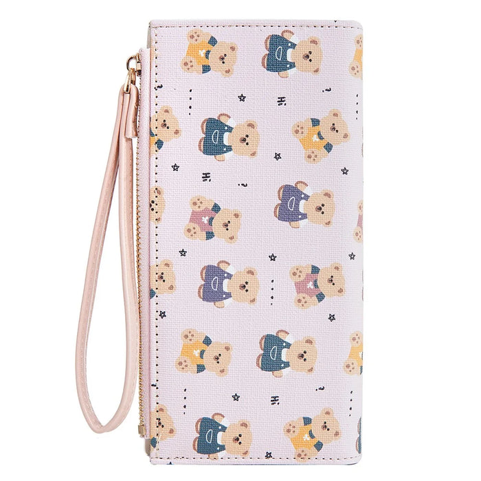 BAELLERRY N5588 Women's Slim Zipper Wallet Cute Bear Design PU Leather Long Purse Multi-Card Bag - Pink - 6