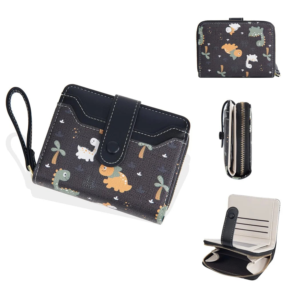 BAELLERRY N5587 Cute Cartoon Bear Button Wallet Zipper Coin Purse PU Leather Small Clutch - Black - 1