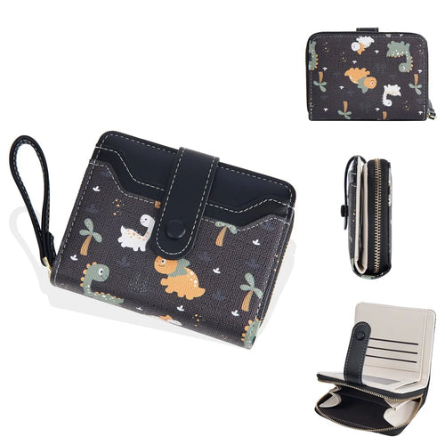 BAELLERRY N5587 Cute Cartoon Bear Button Wallet Zipper Coin Purse PU Leather Small Clutch - Black - 1