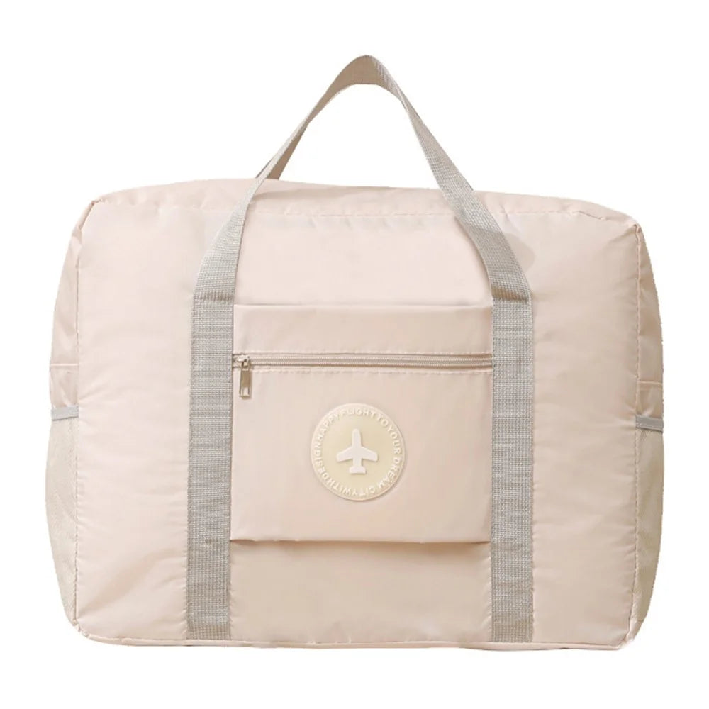 45x16x35cm Travel Duffel Bag Waterproof Carry-On Tote Luggage Bag with Trolley Sleeve Folding Airplane Bag - Beige - 1