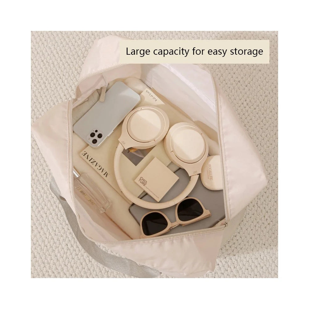45x16x35cm Travel Duffel Bag Waterproof Carry-On Tote Luggage Bag with Trolley Sleeve Folding Airplane Bag - Beige - 2