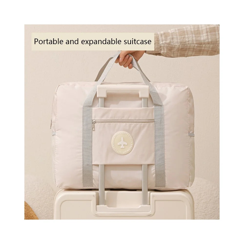 45x16x35cm Travel Duffel Bag Waterproof Carry-On Tote Luggage Bag with Trolley Sleeve Folding Airplane Bag - Beige - 3