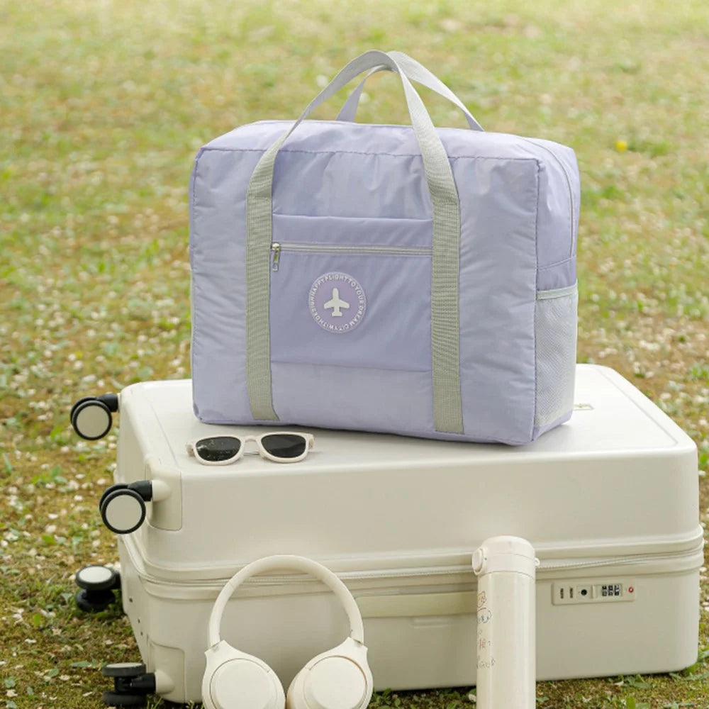 45x16x35cm Travel Duffel Bag Waterproof Carry-On Tote Luggage Bag with Trolley Sleeve Folding Airplane Bag - Beige - 5