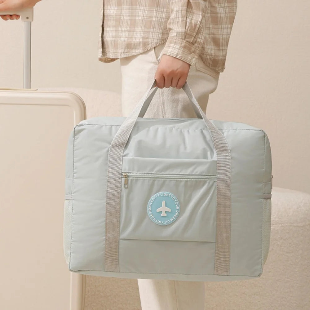 45x16x35cm Travel Duffel Bag Waterproof Carry-On Tote Luggage Bag with Trolley Sleeve Folding Airplane Bag - Beige - 7