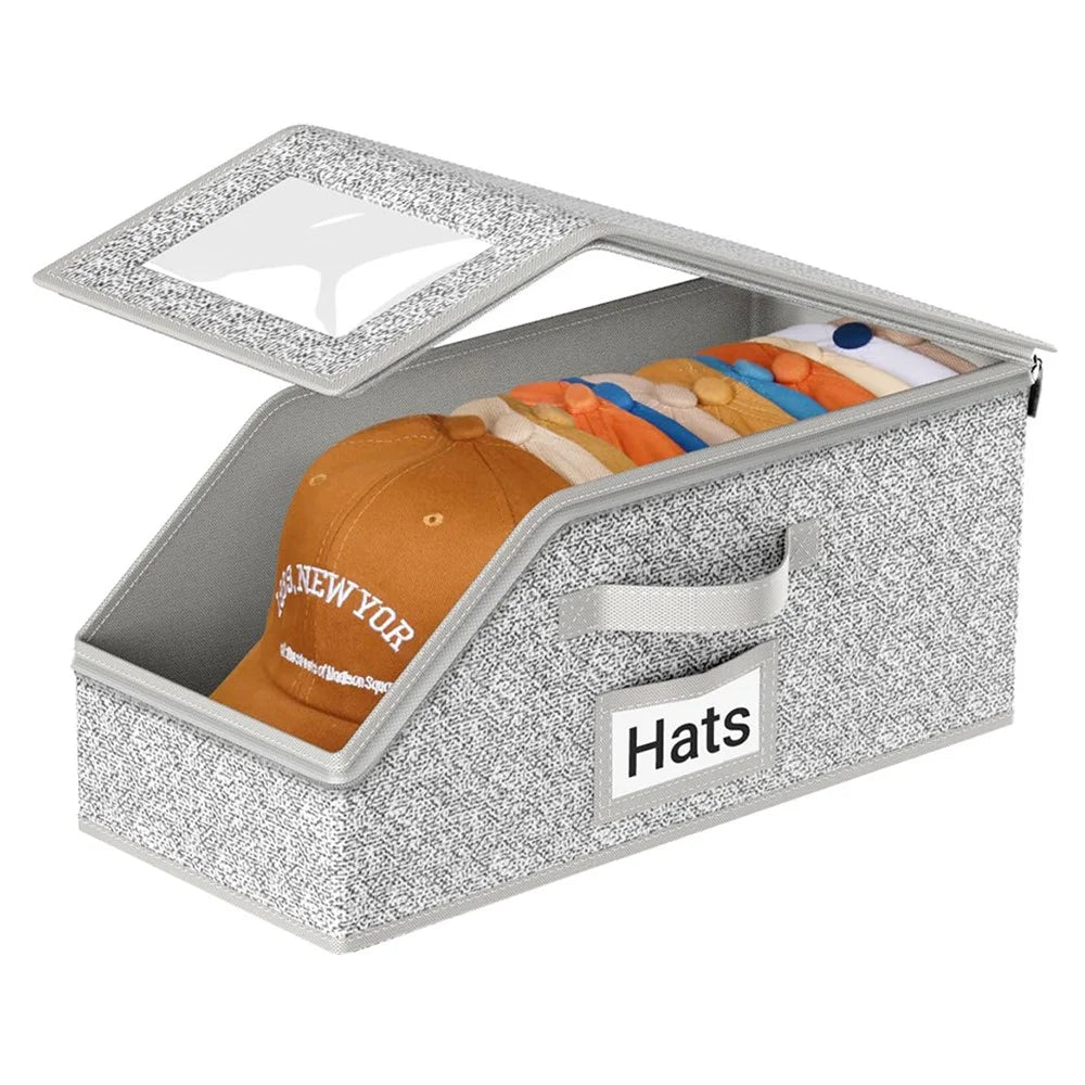Portable Hat Storage Box with Transparent Window Dust Proof Zippered Organizer for Baseball Caps - 1