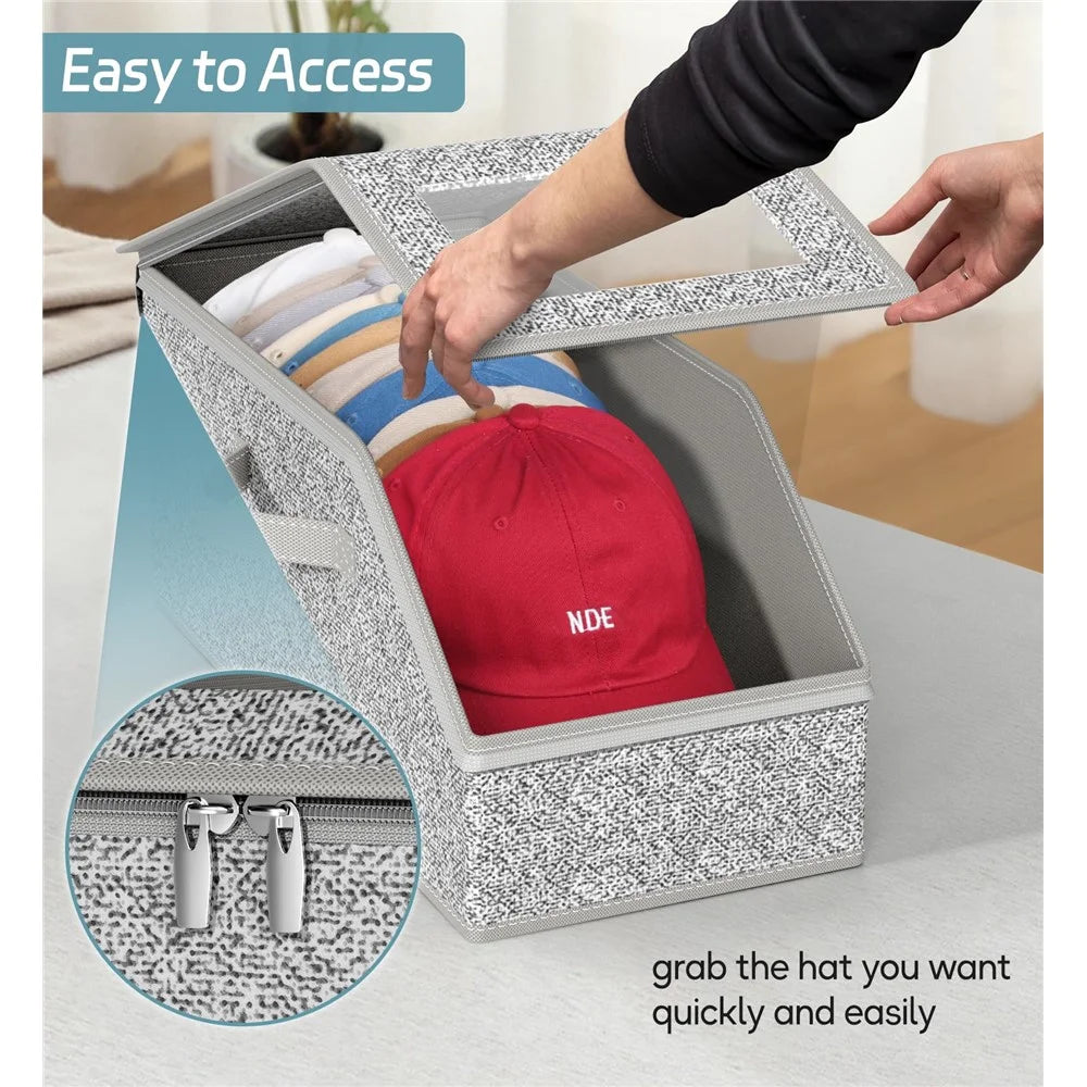 Portable Hat Storage Box with Transparent Window Dust Proof Zippered Organizer for Baseball Caps - 2