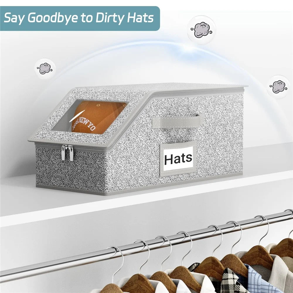 Portable Hat Storage Box with Transparent Window Dust Proof Zippered Organizer for Baseball Caps - 5