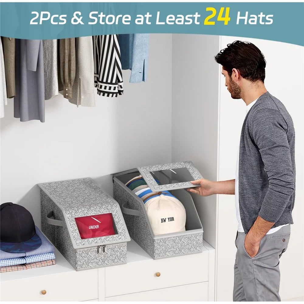 Portable Hat Storage Box with Transparent Window Dust Proof Zippered Organizer for Baseball Caps - 6