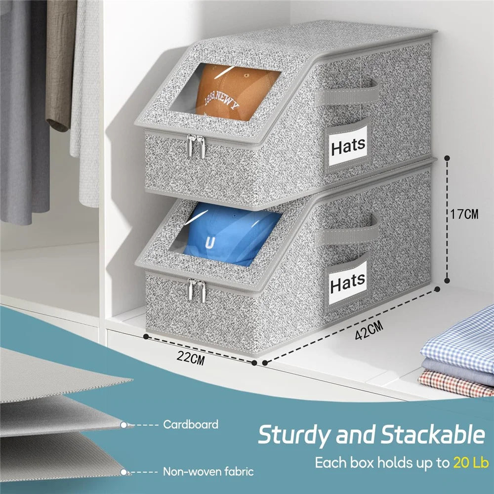 Portable Hat Storage Box with Transparent Window Dust Proof Zippered Organizer for Baseball Caps - 7