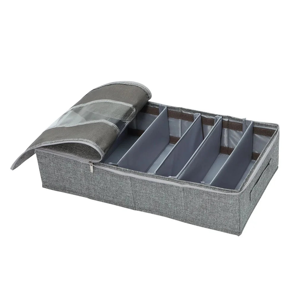 60 x 33 x 15cm Bedroom Storage Box Organizer Foldable Linen Container for Clothes / Pants / Underwear - Grey - 4