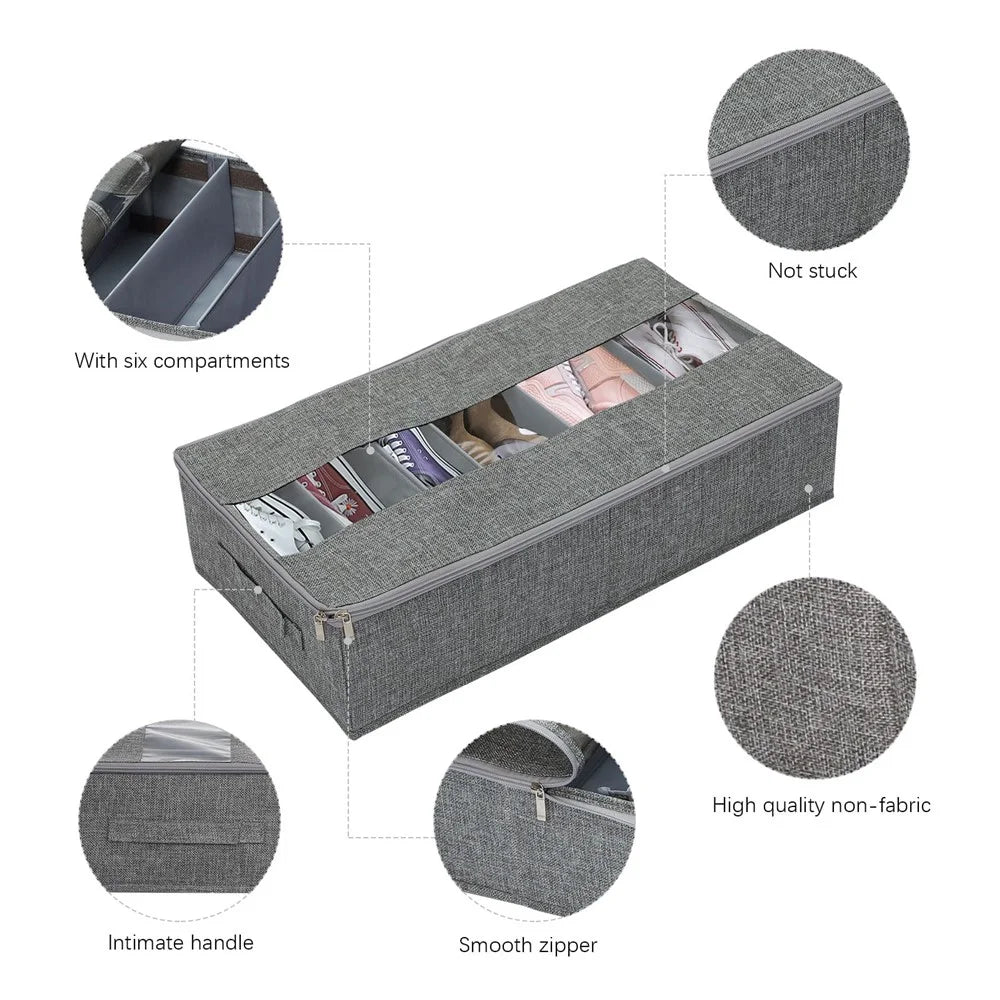 60 x 33 x 15cm Bedroom Storage Box Organizer Foldable Linen Container for Clothes / Pants / Underwear - Grey - 5