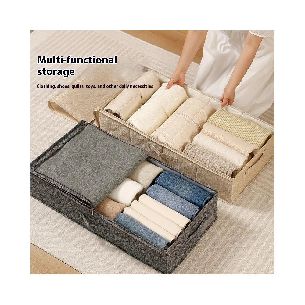 76 x 38 x 17cm Bedroom Storage Box Organizer Clothes Pants Underwear Cotton Linen Container for Home / Dorm - Grey - 3