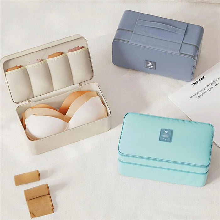 Dual Layer Travel Underwear Storage Bag Waterproof Portable Bra Organizer with Handle - Grey - 4