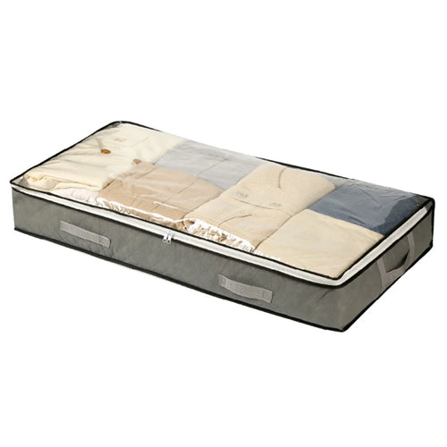 Underbed Storage Bag Foldable Transparent Window Dustproof Moisture-Proof Non-woven Fabric Clothes Organizer - Grey - 1