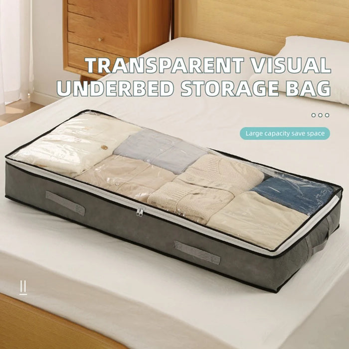 Underbed Storage Bag Foldable Transparent Window Dustproof Moisture-Proof Non-woven Fabric Clothes Organizer - Grey - 2