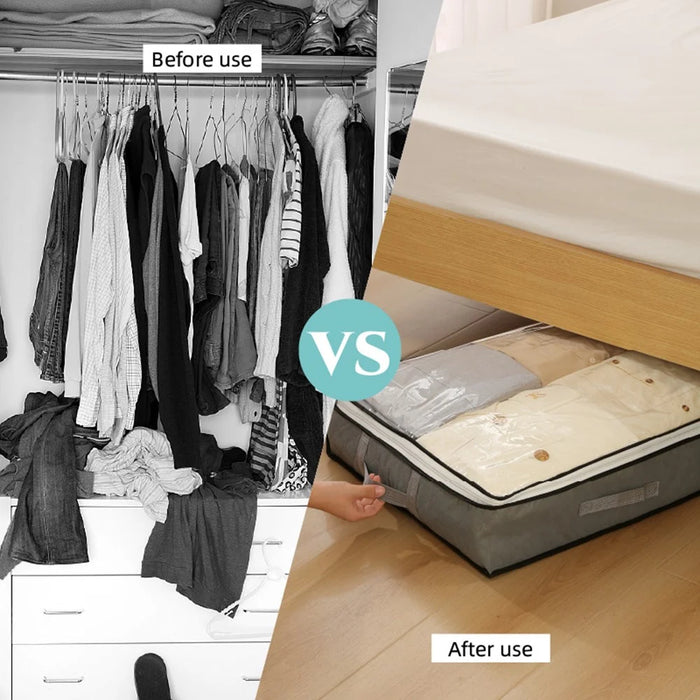 Underbed Storage Bag Foldable Transparent Window Dustproof Moisture-Proof Non-woven Fabric Clothes Organizer - Grey - 3
