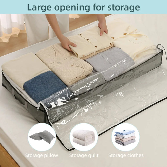 Underbed Storage Bag Foldable Transparent Window Dustproof Moisture-Proof Non-woven Fabric Clothes Organizer - Grey - 4