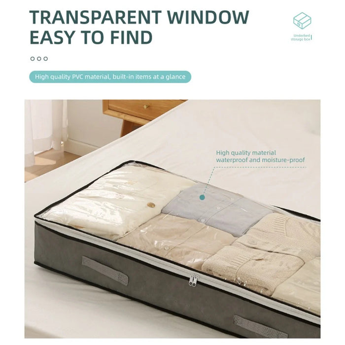 Underbed Storage Bag Foldable Transparent Window Dustproof Moisture-Proof Non-woven Fabric Clothes Organizer - Grey - 6