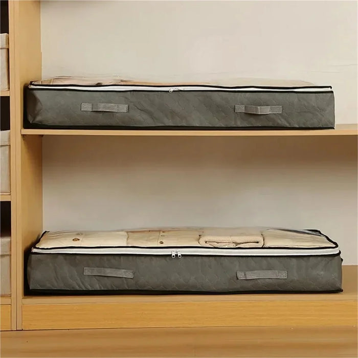 Underbed Storage Bag Foldable Transparent Window Dustproof Moisture-Proof Non-woven Fabric Clothes Organizer - Grey - 7