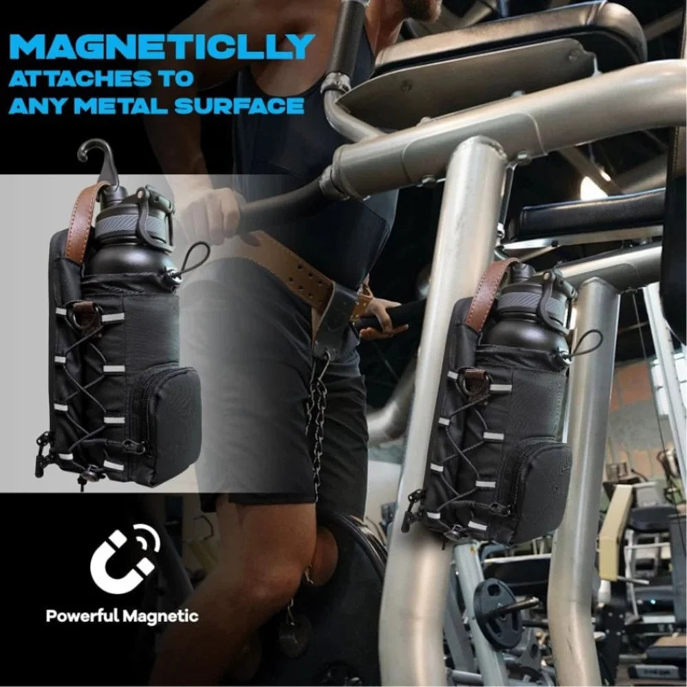 Upgraded Magnetic Water Bottle Holder for Gym Fitness Outdoor Crossbody Bag with Handle and Hook - 2