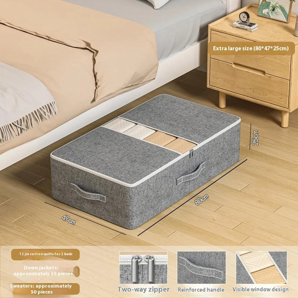 Size XXL Under Bed Storage Bag Transparent Window Foldable Clothes Organizer Pouch with Three-sided Handles - Grey - 2