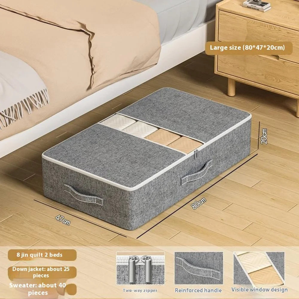 Size XL Under Bed Storage Bag Transparent Window Foldable Clothes Organizer Pouch with Three-sided Handles - Grey - 2