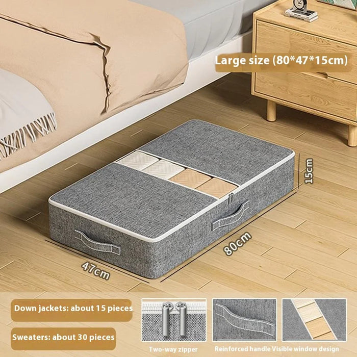 Size L Under Bed Storage Bag Transparent Window Foldable Clothes Organizer Pouch with Three-sided Handles - Grey - 2