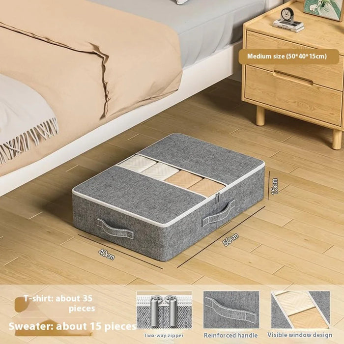 Size M Under Bed Storage Bag Transparent Window Foldable Clothes Organizer Pouch with Three-sided Handles - Grey - 2