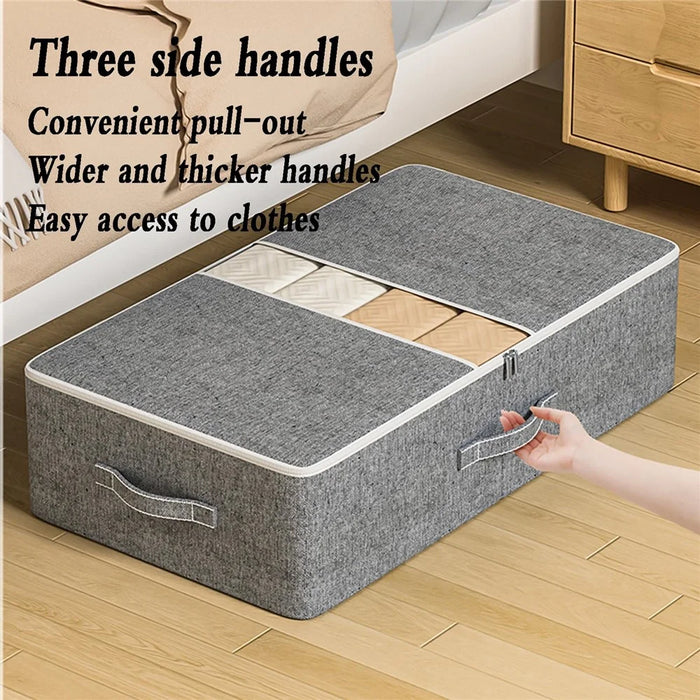 Size M Under Bed Storage Bag Transparent Window Foldable Clothes Organizer Pouch with Three-sided Handles - Grey - 3