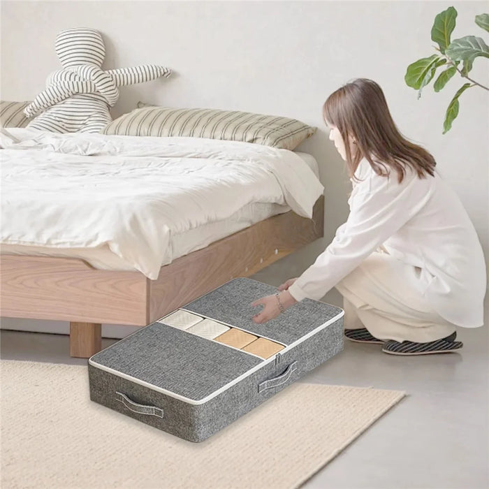 Size M Under Bed Storage Bag Transparent Window Foldable Clothes Organizer Pouch with Three-sided Handles - Grey - 5
