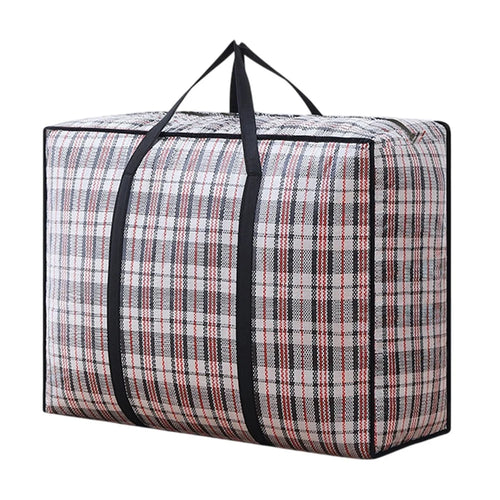 Size S Moisture Proof Grid Pattern Woven Storage Bag for Moving Clothes Bedding Organization, 50 x 32 x 23cm - Black - 1