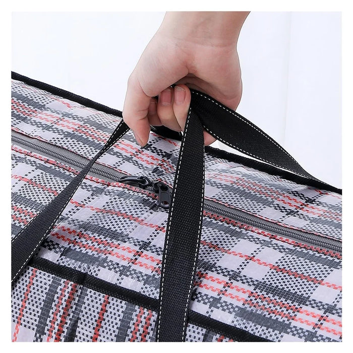 Size M Moisture Proof Grid Pattern Woven Storage Bag for Moving Clothes Bedding Organization, 60 x 42 x 23cm - Black - 5