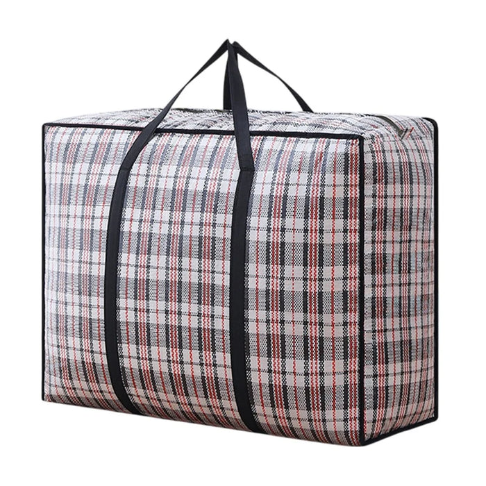 Size L Moisture Proof Grid Pattern Quilt Storage Bag for Moving Clothes Bedding Organization, 70 x 50 x 23cm - Black - 1