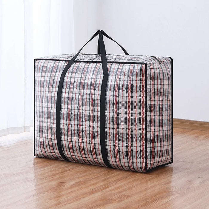 Size L Moisture Proof Grid Pattern Quilt Storage Bag for Moving Clothes Bedding Organization, 70 x 50 x 23cm - Black - 2