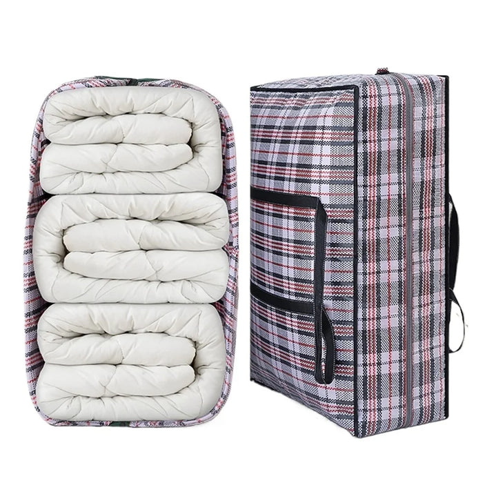 Size L Moisture Proof Grid Pattern Quilt Storage Bag for Moving Clothes Bedding Organization, 70 x 50 x 23cm - Black - 3