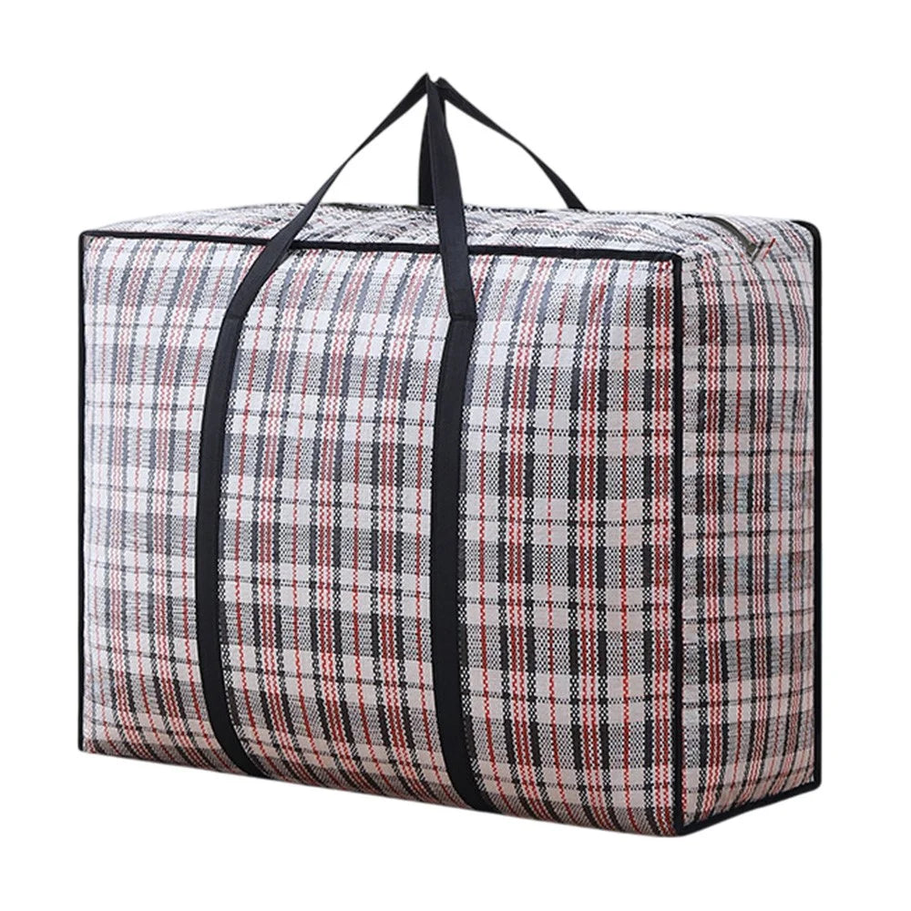 Size XL Moisture Proof Grid Pattern Quilt Storage Bag for Moving Clothes Bedding Organization, 80 x 55 x 23cm - Black - 1
