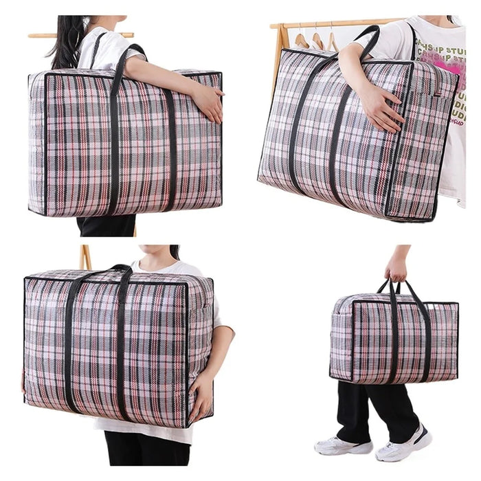 Size XL Moisture Proof Grid Pattern Quilt Storage Bag for Moving Clothes Bedding Organization, 80 x 55 x 23cm - Black - 4