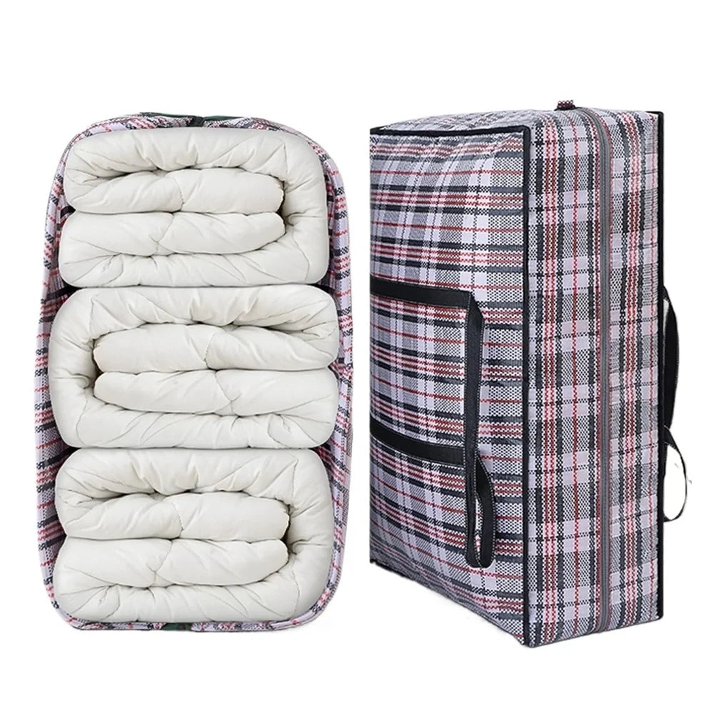 Size XXL Moisture Proof Grid Pattern Quilt Storage Bag for Moving Clothes Bedding Organization, 90 x 50 x 30cm - Black - 3