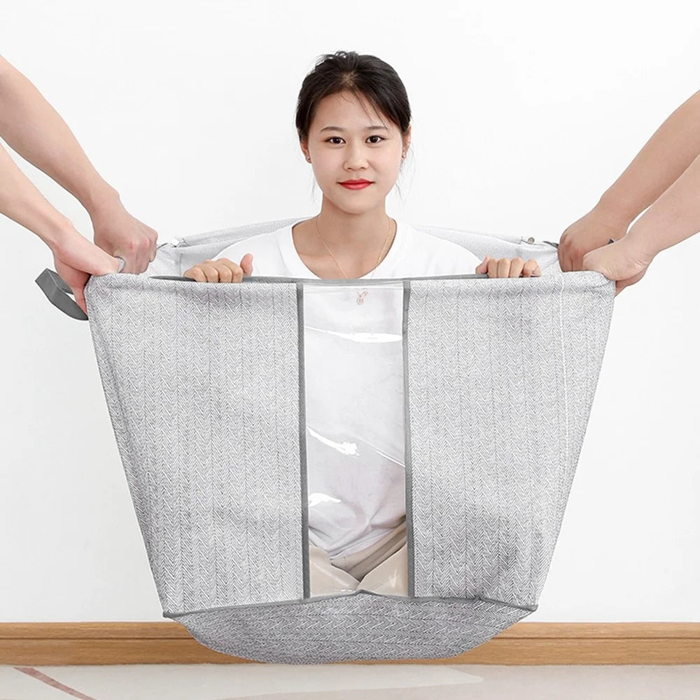 Size L Transparent Window Non Woven Fabric Storage Bag for Clothes Bedding Organizer, 48 x 44 x 48cm - 2