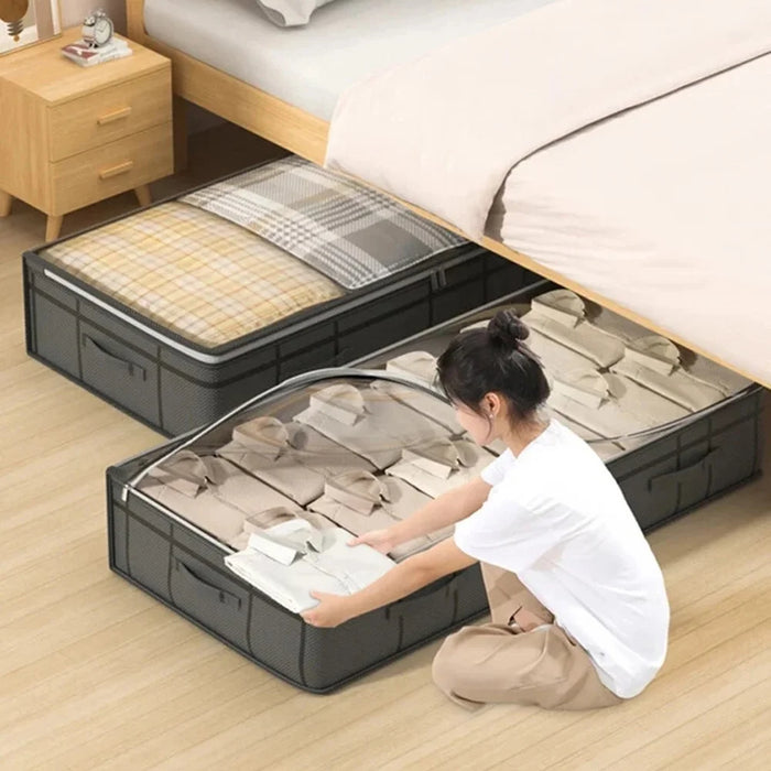 100 x 50 x 18cm Under Bed Storage Bag Transparent Window Non Woven Fabric Foldable Organizer Pouch - 4