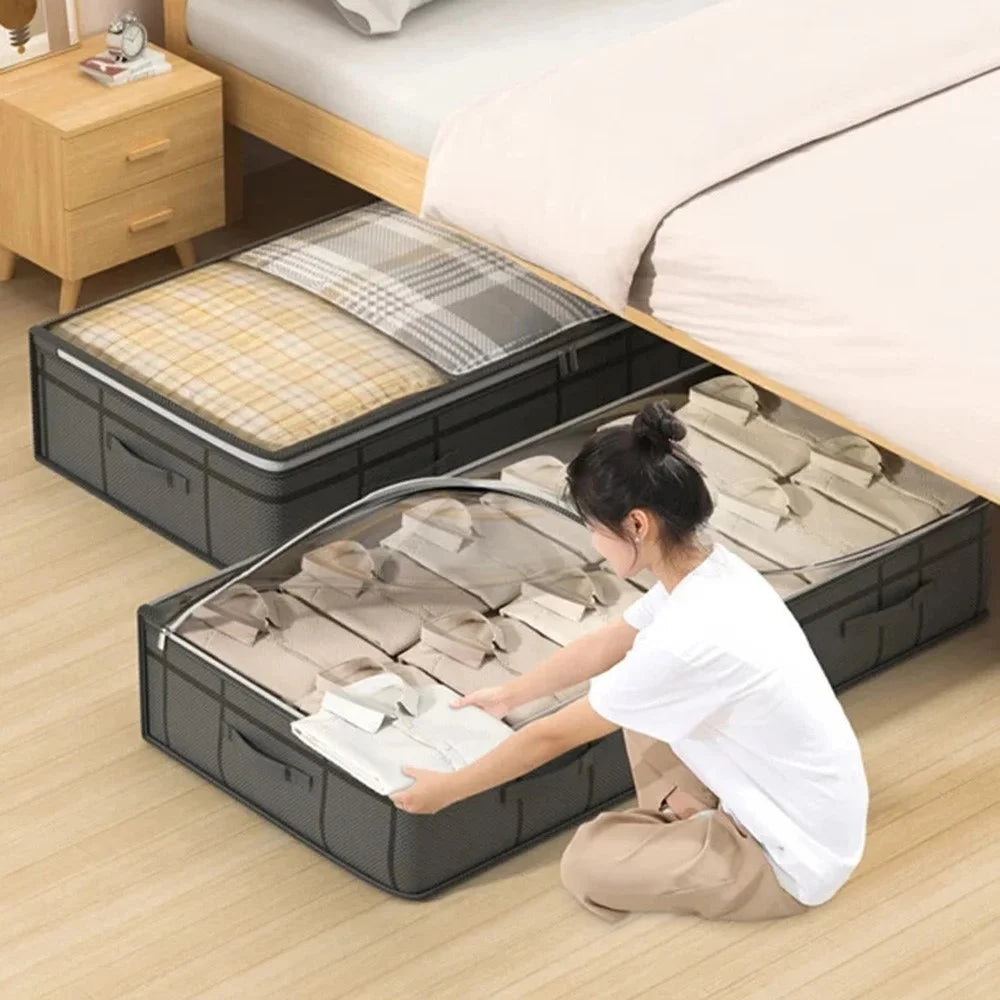 100 x 50 x 25cm Under Bed Storage Bag Transparent Window Non Woven Fabric Foldable Organizer Pouch - 4