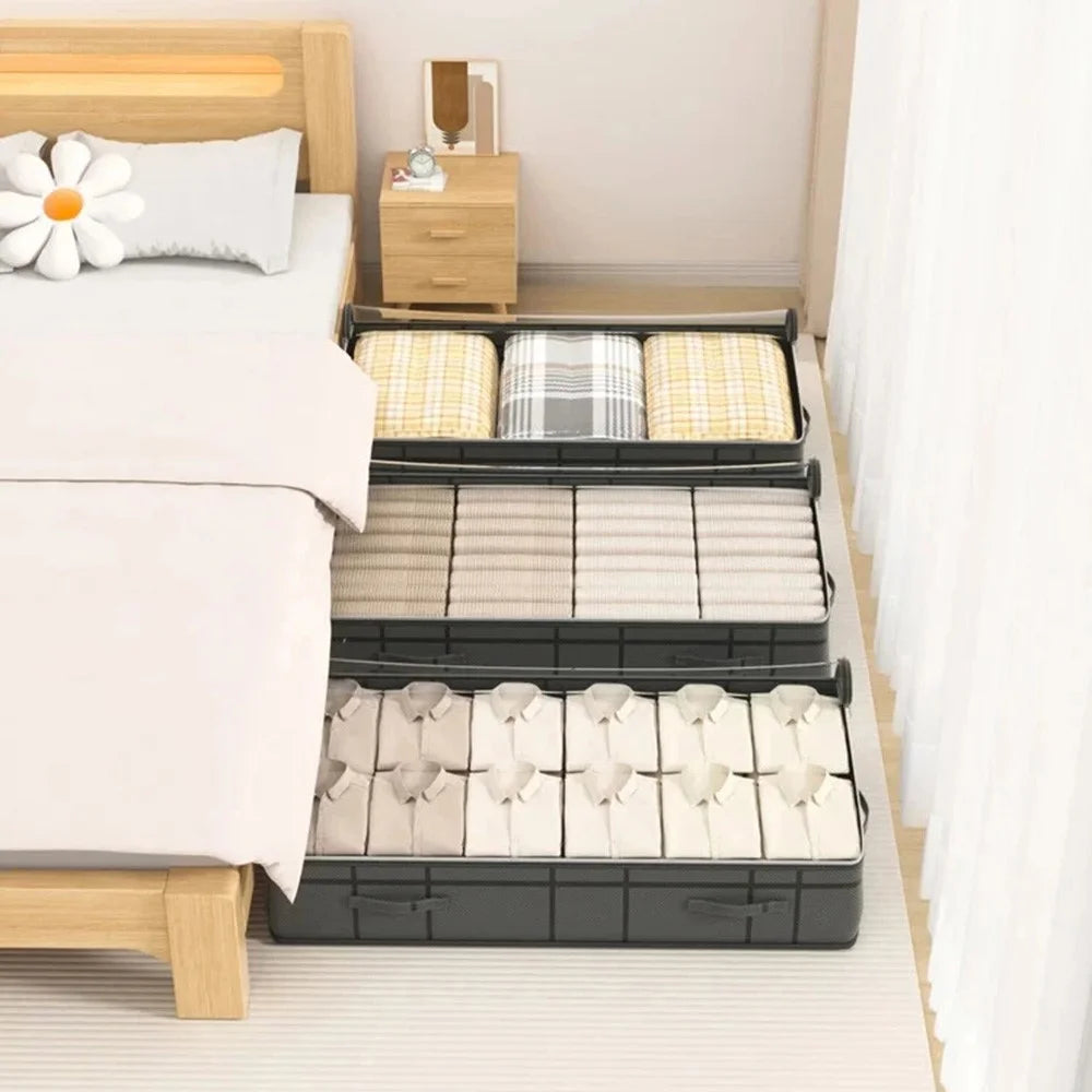 100 x 50 x 25cm Under Bed Storage Bag Transparent Window Non Woven Fabric Foldable Organizer Pouch - 5