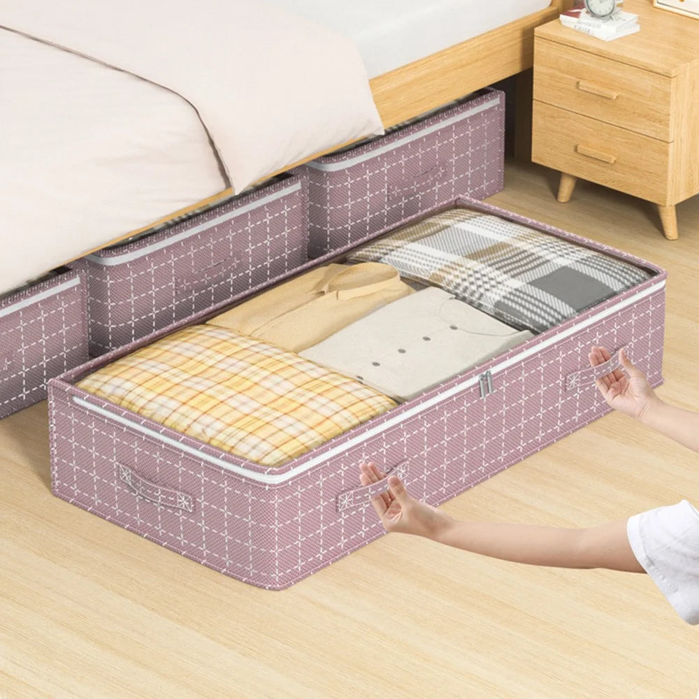 H100-18 18cm Height Grid Pattern Dustproof Under Bed Storage Bag Transparent Window Flat Organizer Pouch - 2