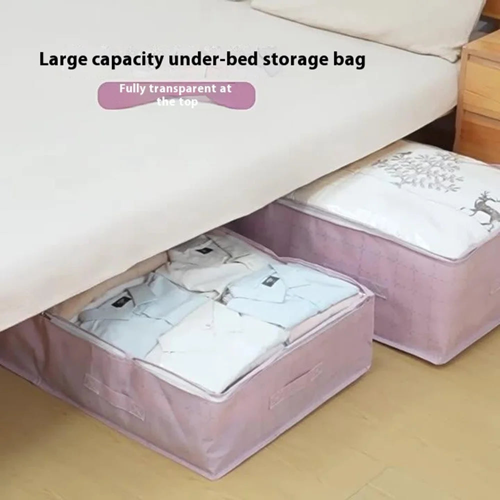 H100-18 18cm Height Grid Pattern Dustproof Under Bed Storage Bag Transparent Window Flat Organizer Pouch - 3