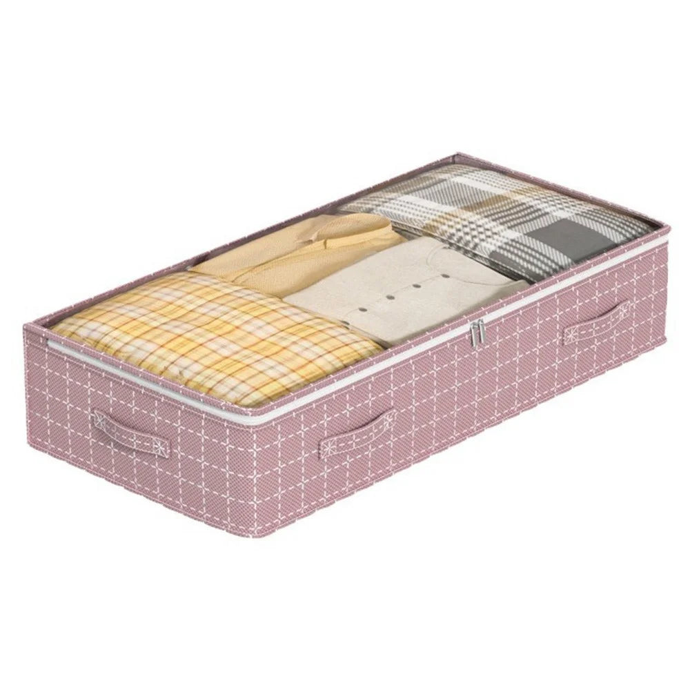 H100-25 25cm Height Grid Pattern Dustproof Under Bed Storage Bag Transparent Window Flat Organizer Pouch - 1