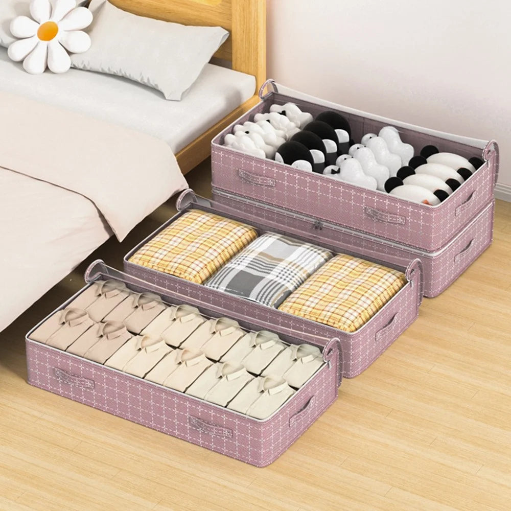 H100-25 25cm Height Grid Pattern Dustproof Under Bed Storage Bag Transparent Window Flat Organizer Pouch - 5