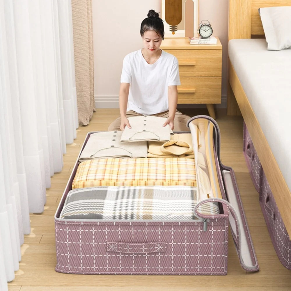 H100-25 25cm Height Grid Pattern Dustproof Under Bed Storage Bag Transparent Window Flat Organizer Pouch - 7