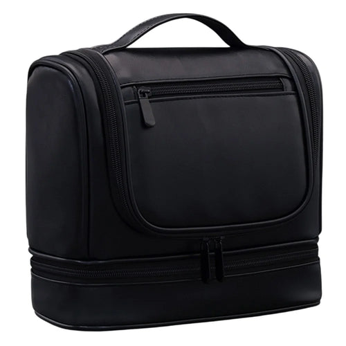 4034 Vintage Large Capacity PU Leather Toiletry Bag Swimming Gym Travel Men Cosmetic Hanging Bag - Black - 1