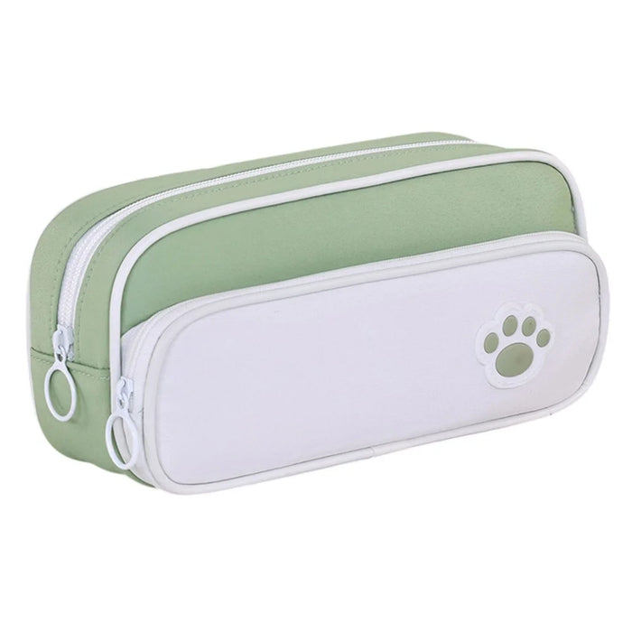 3029 Large Capacity Pencil Bag Students Oxford Fabric Double Layer Stationery Storage Pouch - Matcha Green - 1