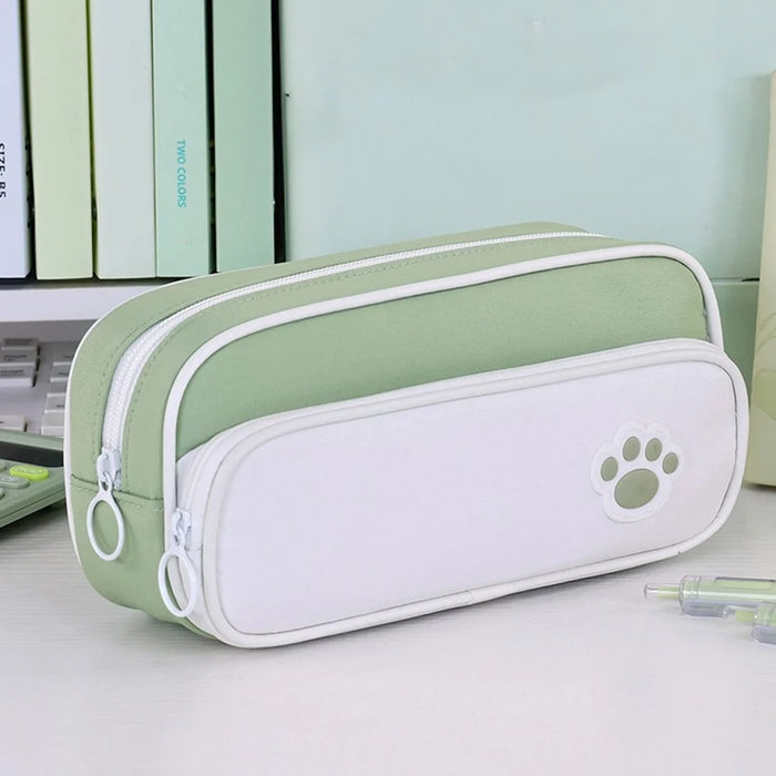 3029 Large Capacity Pencil Bag Students Oxford Fabric Double Layer Stationery Storage Pouch - Matcha Green - 2
